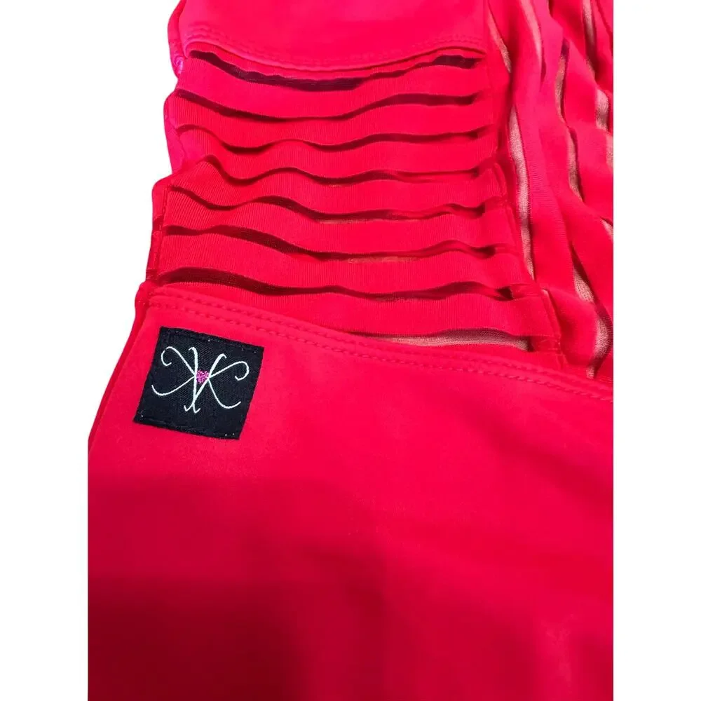 Kandi Kouture Bright Red Mesh Dance Leotard Child XL CXL 10/12